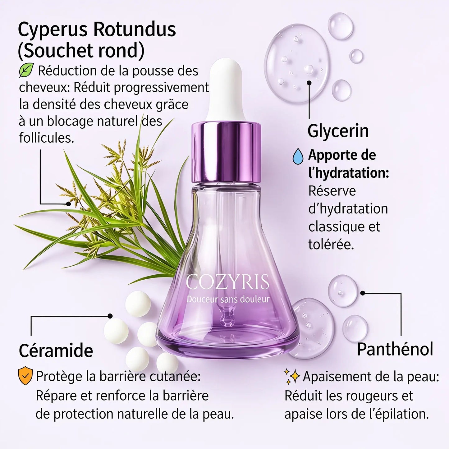 Sérum inhibiteur de croissance des poils - Cyperus Rotundus
